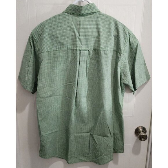 CHAPS Easy Care Green Check Plaid Short Sleeve Button Down Shirt Size Medium - Picture 7 of 9